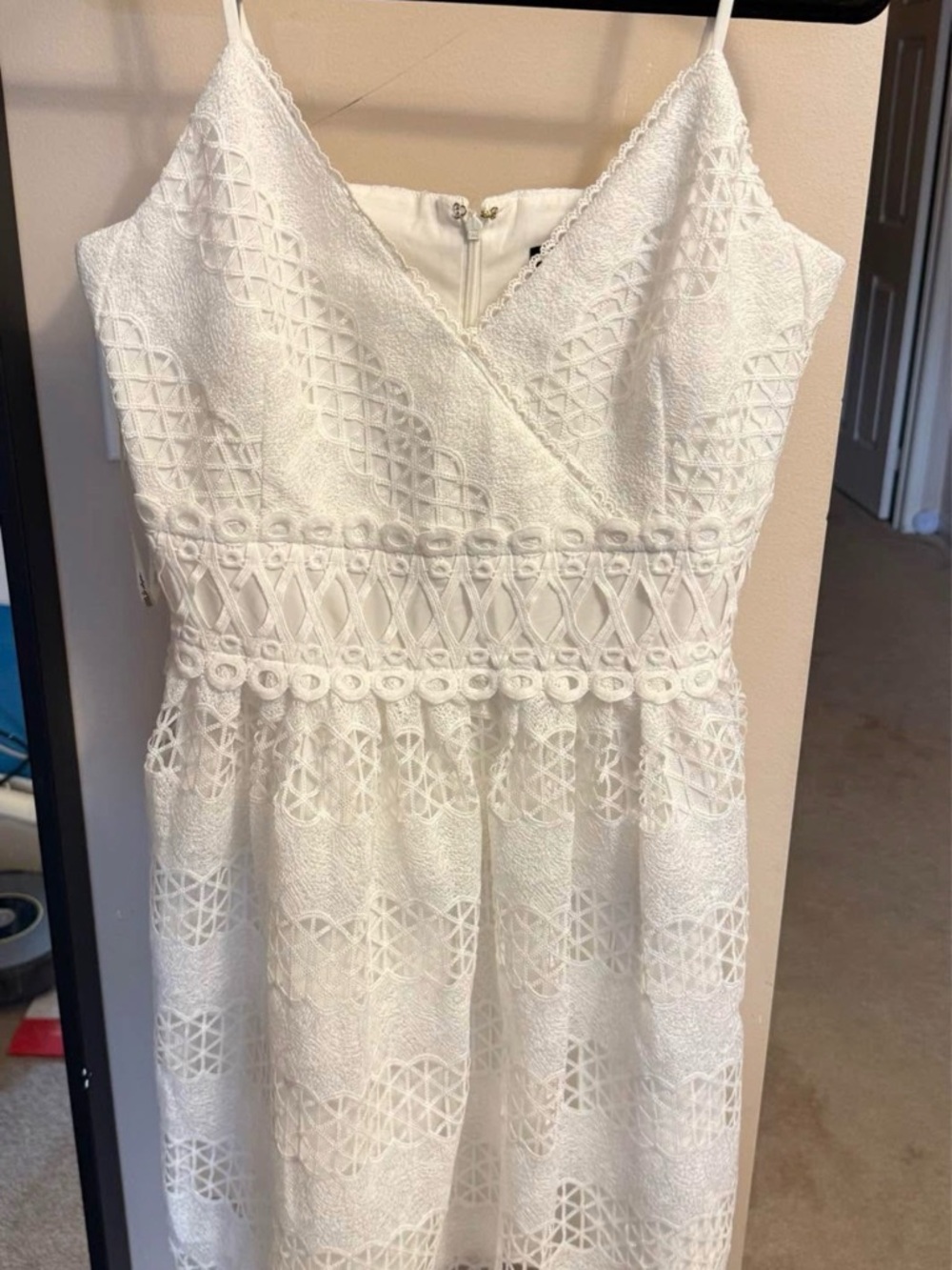 Guess White Lace Dress with Black Label Detail